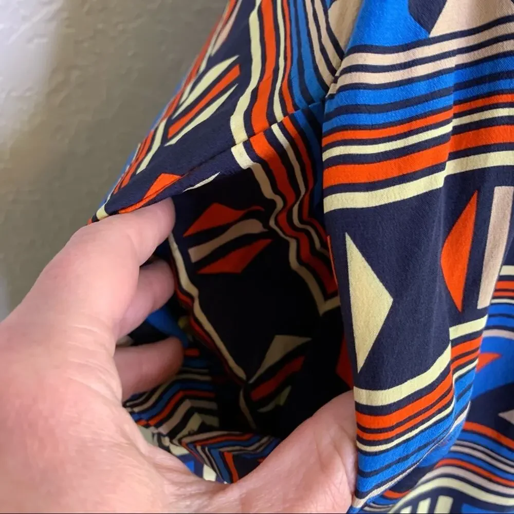 Marc by Marc Jacobs blue orange tan geometric silk dress size Large